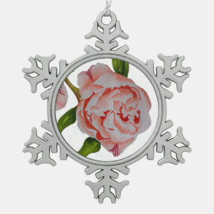Buddies Peonies on Pewter Snow Flake Ornament