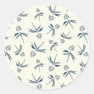 Budding Blue Branches on cream - seamless pattern. Classic Round Sticker