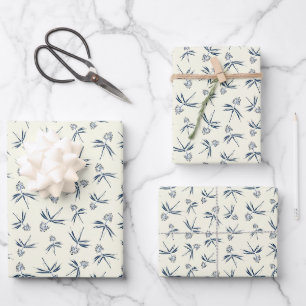 Budding Blue Branches on cream - seamless pattern. Wrapping Paper Sheet