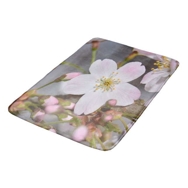 Budding Cherry Blossoms Shower Curtain Bath Mat (Angled)