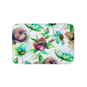 Budding Colourful Watercolors Floral Pattern Bath Mat