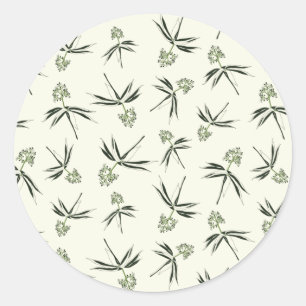 Budding Green Branches on cream - seamless pattern Classic Round Sticker