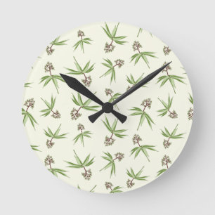 Budding Red Branches on cream - seamless pattern. Round Clock