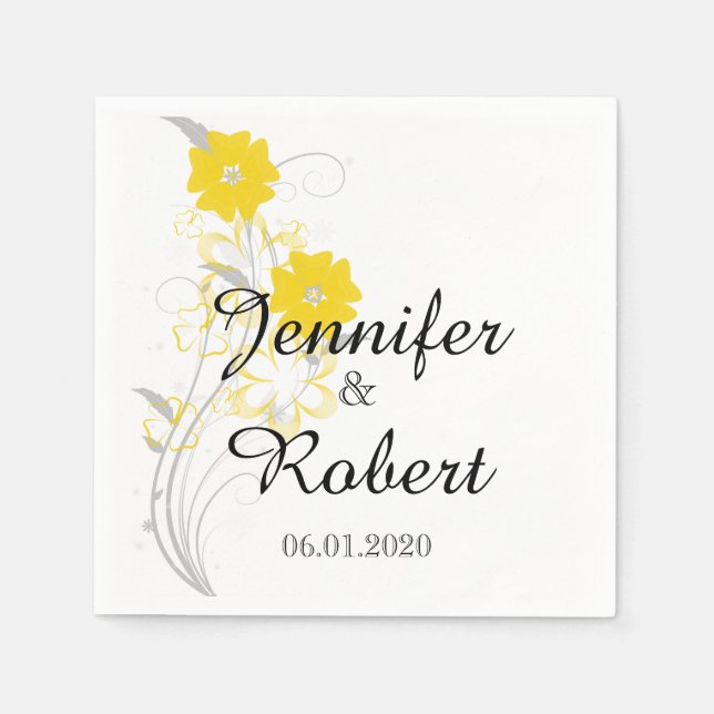 Budding Romance in Yellow Wedding Napkin (Front)