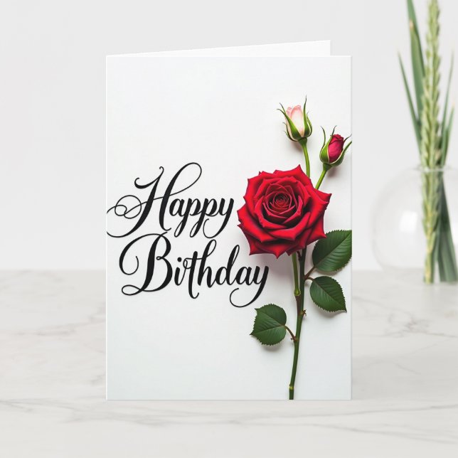 Budding Rose Birthday Card (Front)
