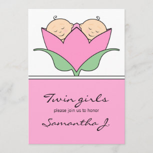 Budding Twins Baby Shower Pink Tulip Invitation