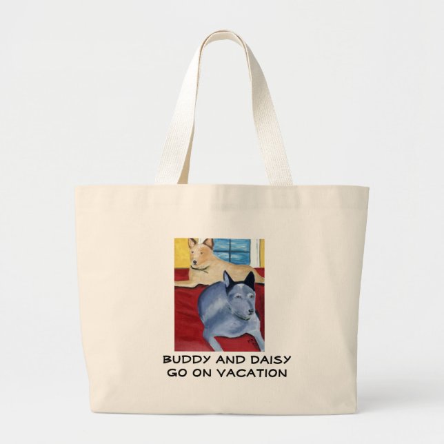 Buddy and DaisyGo on Vacation Large Tote Bag (Front)
