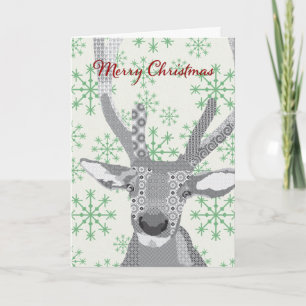 Buddy Elk Green Snowflakes Christmas Card