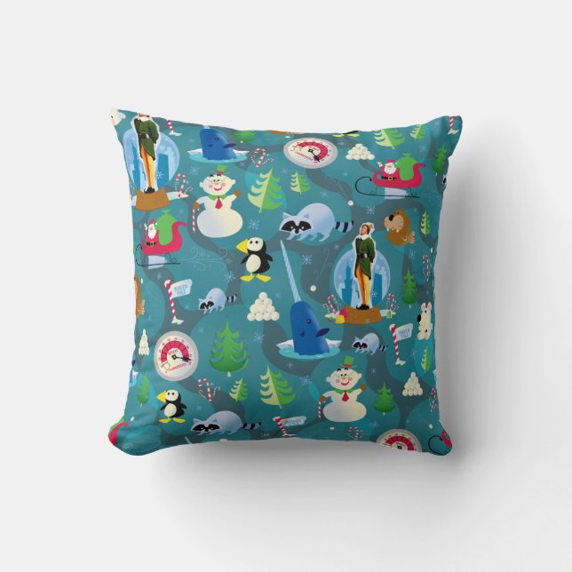 Buddy the Elf and Characters Teal Pattern Cushion (Front)
