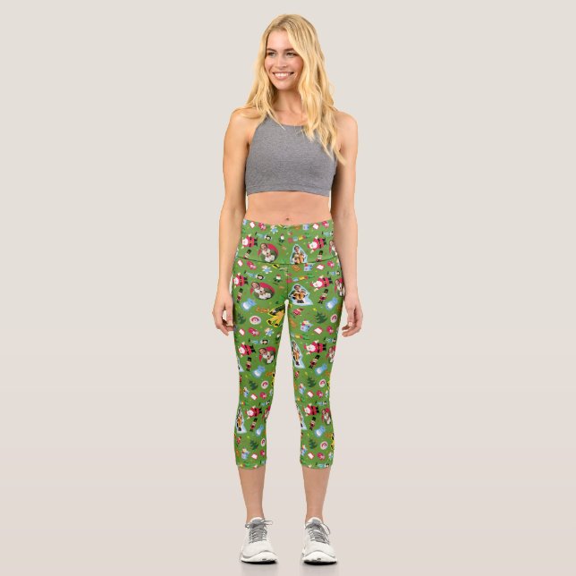 Buddy the Elf and Christmas Icons Pattern Capri Leggings (Front)