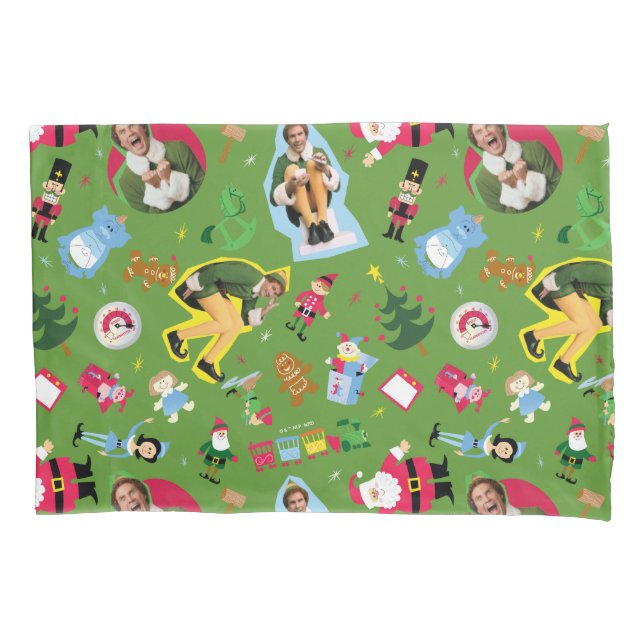 Buddy the Elf and Christmas Icons Pattern Pillowcase (Front)