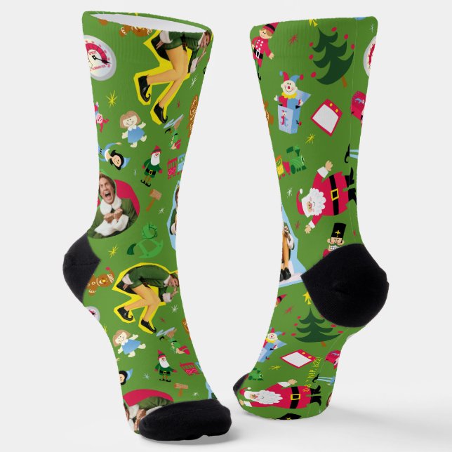 Buddy the Elf and Christmas Icons Pattern Socks (Angled)