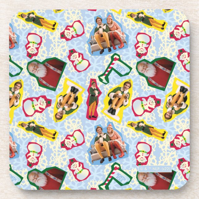 Buddy the Elf and Santa North Pole Pattern Coaster (Front)