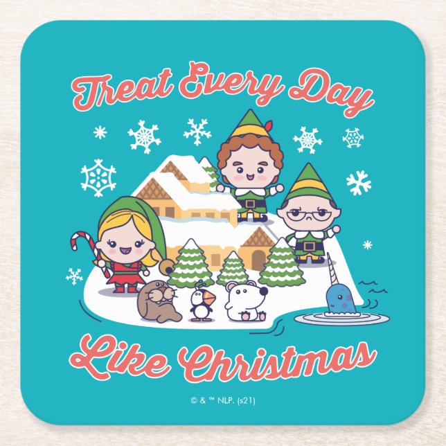 Buddy the Elf Chibi Graphic Square Paper Coaster (Front)