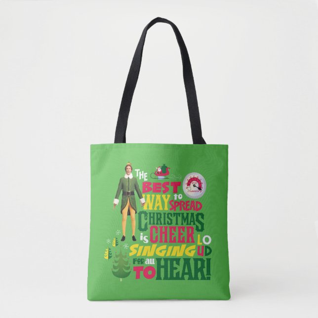 Buddy the Elf | Christmas Cheer Graphic Quote Tote Bag (Front)