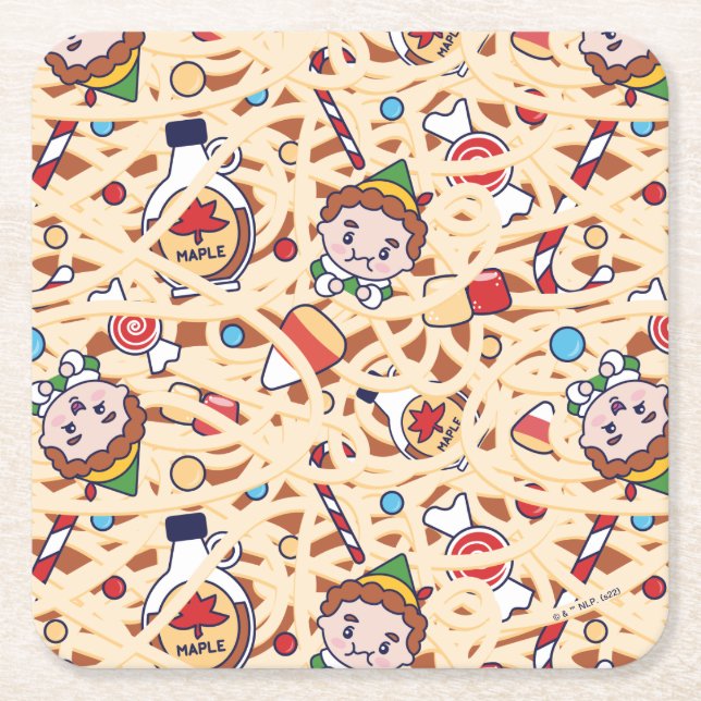 Buddy the Elf | Christmas Cheer Pattern Square Paper Coaster (Front)