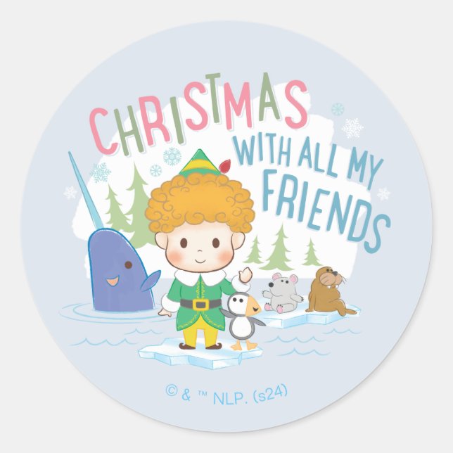 Buddy the Elf Christmas With All My Friends Classic Round Sticker (Front)