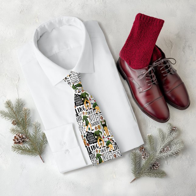 Buddy the Elf Quote Pattern Tie (Tie on shirt simulated on table)