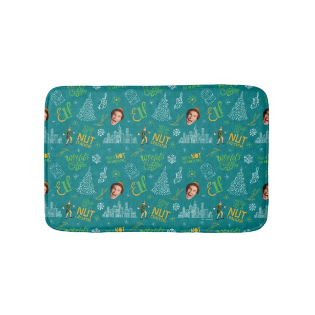 Buddy the Elf Teal Quote Pattern Bath Mat (Front)