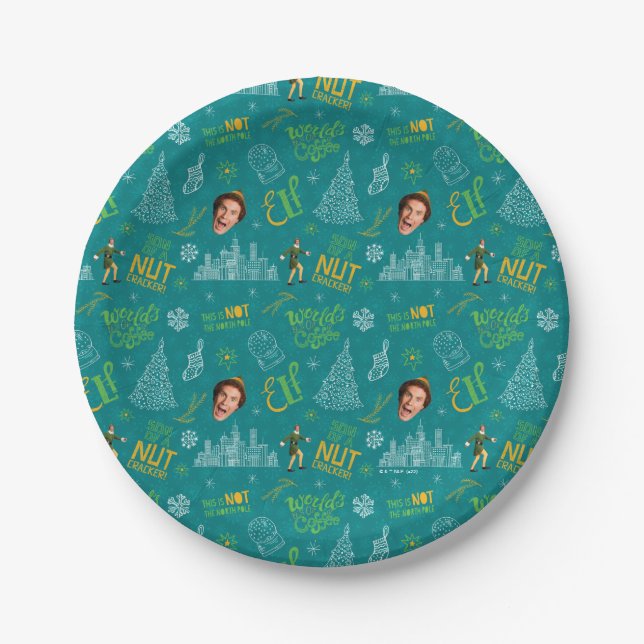 Buddy the Elf Teal Quote Pattern Paper Plate (Front)
