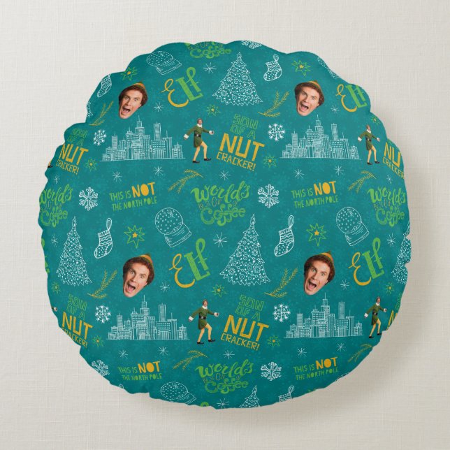 Buddy the Elf Teal Quote Pattern Round Cushion (Front)