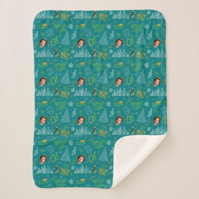 Buddy the Elf Teal Quote Pattern Sherpa Blanket (Front)