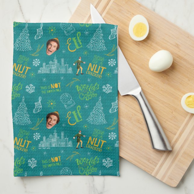 Buddy the Elf Teal Quote Pattern Tea Towel (Quarter Fold)