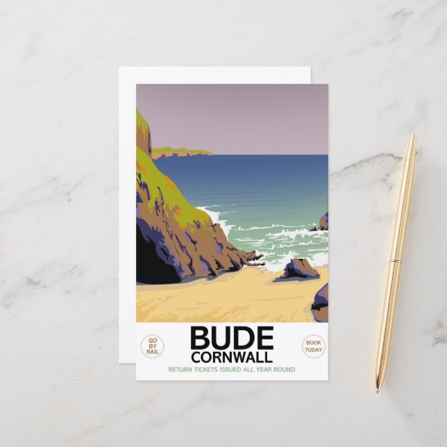 Bude cornwall Seaside travel poster (Front/Back In Situ)