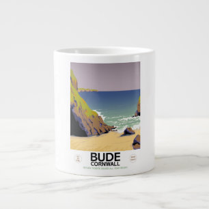 Bude cornwall Seaside travel poster Large Coffee Mug