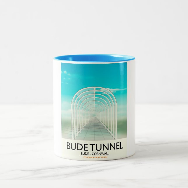 Bude Tunnel, Cornwall Parody Travel poster Two-Tone Coffee Mug (Center)