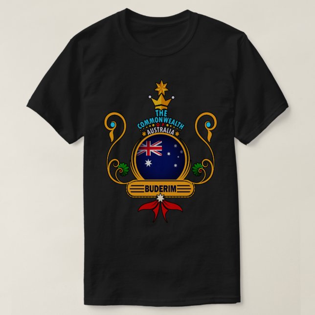Buderim Suburb Golden Australian Flag Souvenir T-Shirt (Design Front)