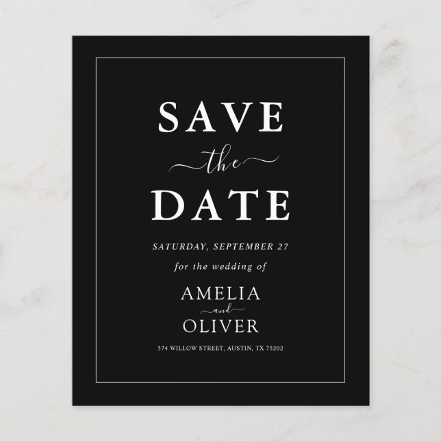 Budge Modern Minimalist Dark Black Save The Date Flyer (Front)