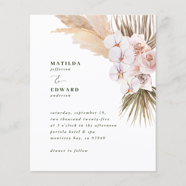 budge pampas grass palm foliage wedding invitation flyer (Front)