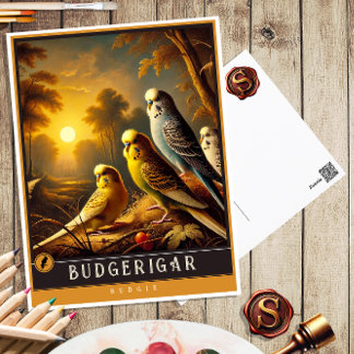 Budgerigar | Cute Family Vintage Animal Postcard