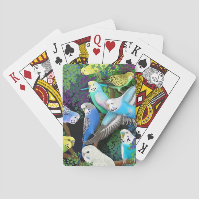 Budgerigar Parrots in Ferns Playing Cards (Back)