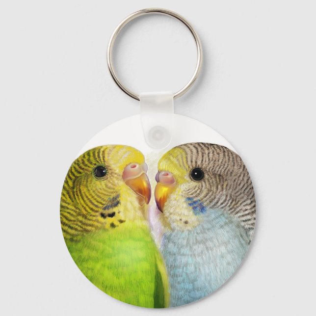 Budgerigars realistic painting key ring (Front)