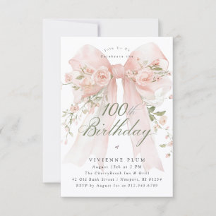 BUDGET 100th Birthday Party Elegant Pink Floral Invitation