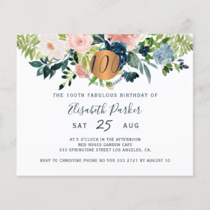 Budget 100th floral birthday party Invitation Flyer