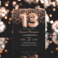 Budget 13th Birthday Rose Gold Black Invitation