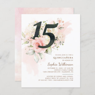 Budget 15th Birthday Floral Quinceanera Invitation