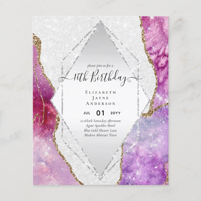 BUDGET 16th Birthday Glittery AGATE Sparkle Invite Flyer (Front)