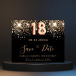 Budget 18th birthday black glitter save the date<br><div class="desc">A girly and trendy Save the Date for a 18th birthday party. A black background decorated with faux gold glitter. Templates for a date and name and text.  Golden coloured letters.  The text: Save the Date is written with a large trendy hand lettered style script.</div>