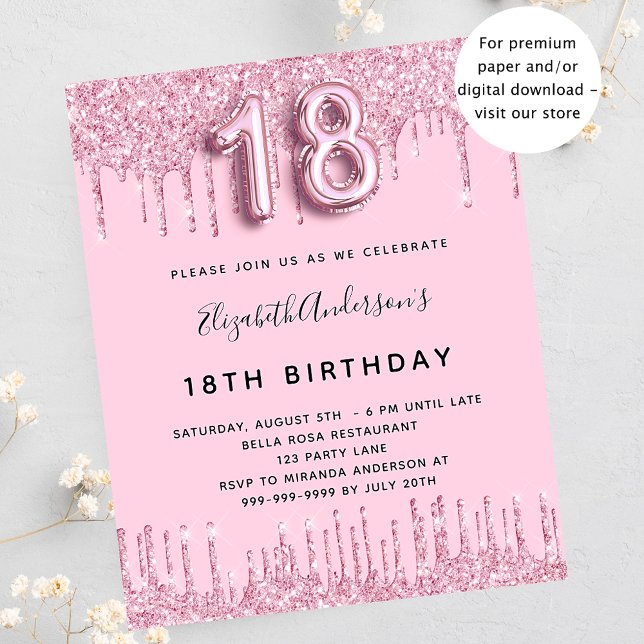 Budget 18th Birthday blush pink glitter invitation (Creator Uploaded)