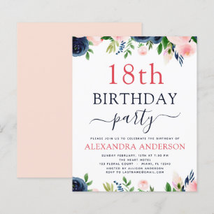 Budget 18th Birthday Navy Blue Blush Pink Floral