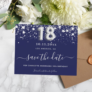 Budget 18th birthday navy blue silver save date