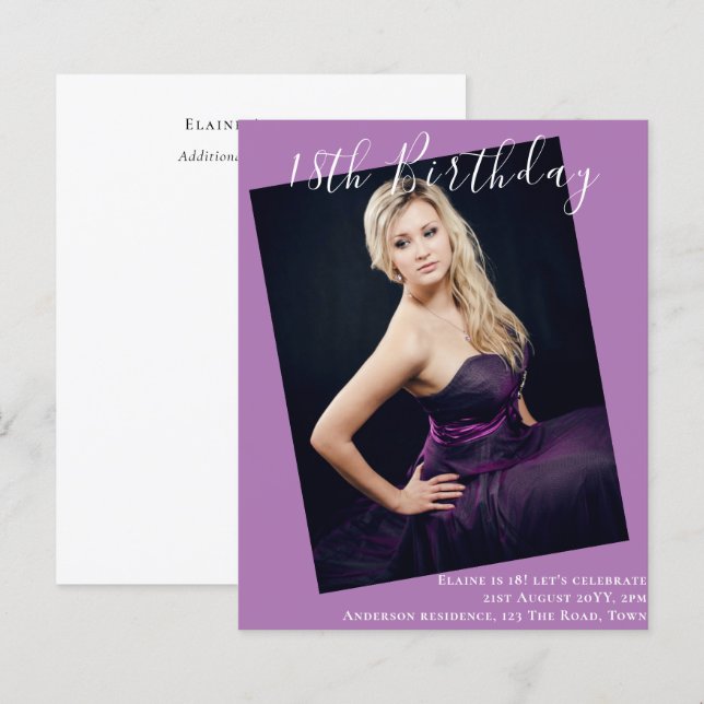BUDGET 18th Birthday PHOTO Invite Announcement (Front/Back)