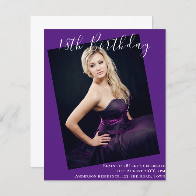 BUDGET 18th Birthday PHOTO Invite Announcement (Front/Back)