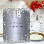 Budget 18th birthday silver glitter invitation<br><div class="desc">A modern,  stylish and glamorous invitation for a girl's 18th birthday party.  A faux silver looking background,  decorated with glitter dust.    Personalize and add your name nad party details.  Number 18 is written with a balloon style font,  script.</div>