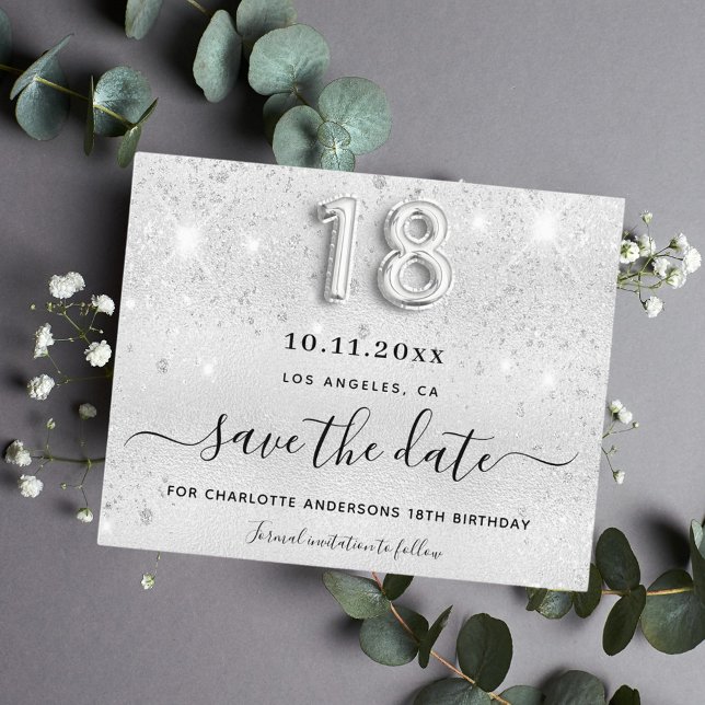 Budget 18th birthday silver glitter save the date (Creator Uploaded)