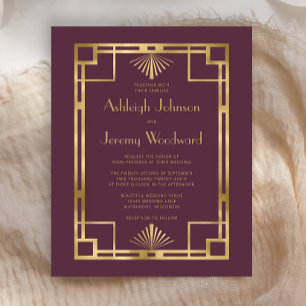 Budget 1920s Vintage Deco Burgundy Gold Wedding
